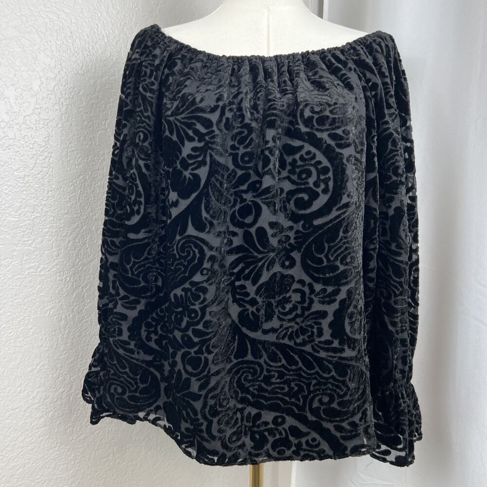 Dalia Top Womens Small Black Floral Velvet Burnout Whimsigoth Fairy Romantic